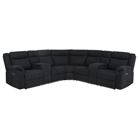 Hagen Upholstered Power Reclining Sectional Sofa Steel Grey, front angle