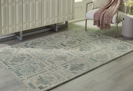 Jossland Green Ivory Medium Rug top view