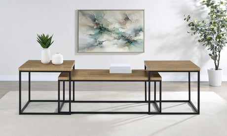 Straden coffee table with mango wood-look top and black metal frame front view