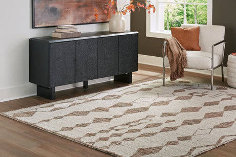 Brettler Beige Brown Large Rug front view showing geometric pattern