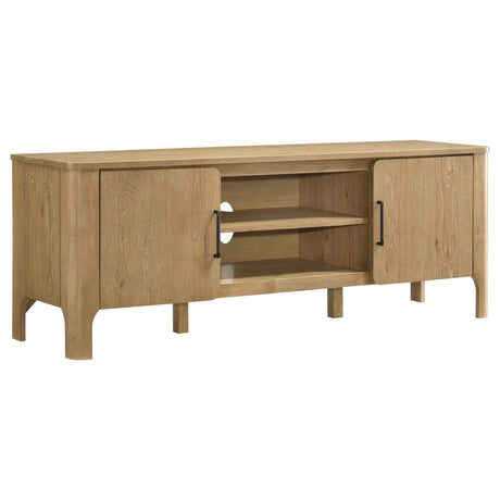 Rowe 65-inch light oak wood TV stand front view