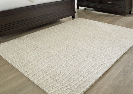Varahill Gray Ivory Medium Rug - top view showing abstract linear pattern