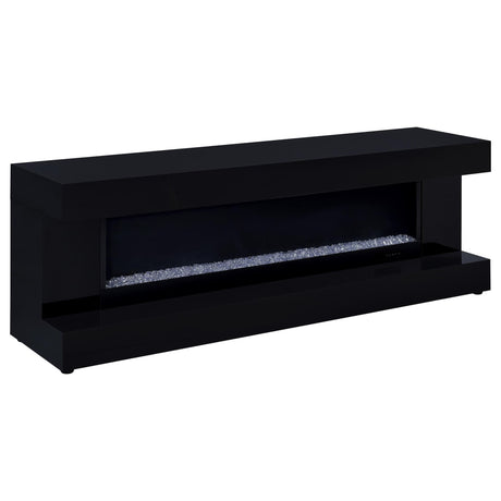 Mallory black high gloss TV stand with electric fireplace and crystal ember bed
