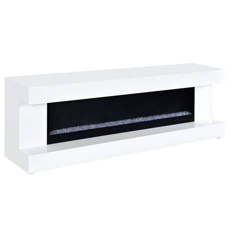Mallory TV Stand Fireplace Console with flame visualizer and Bluetooth speaker front view