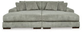 Front view of Lindyn Fog sectional sofa with right arm chaise