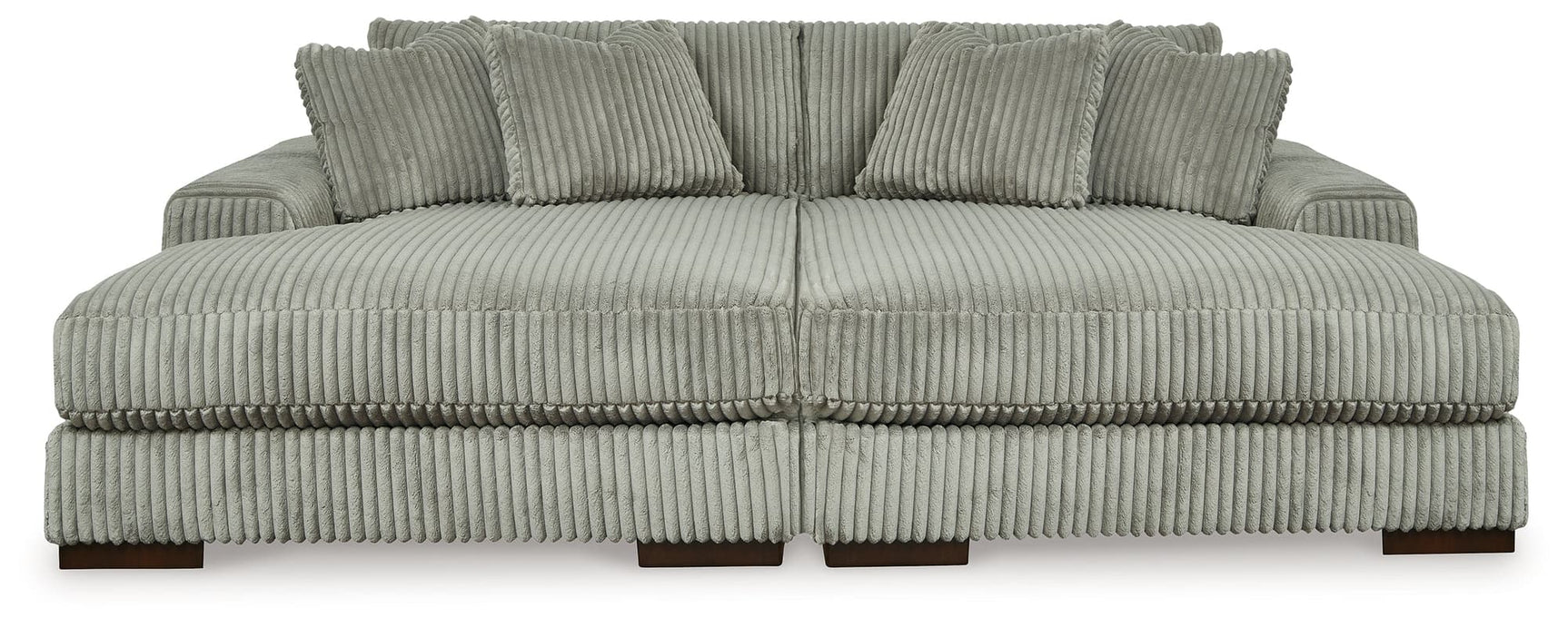 Front view of Lindyn Fog sectional sofa with right arm chaise