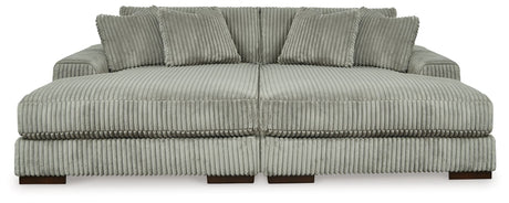 Front view of Lindyn Fog sectional sofa with right arm chaise