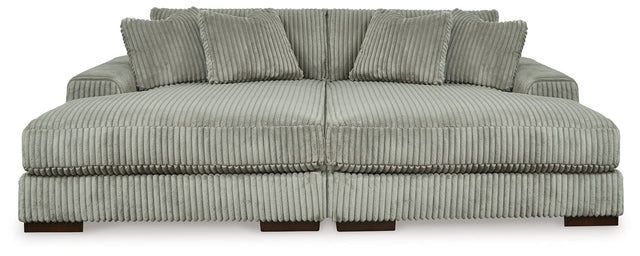 Front view of Lindyn Fog sectional sofa with right arm chaise