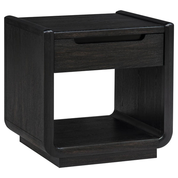 Leandro 1-drawer Wood Occasional Side End Table Burnished Black front view