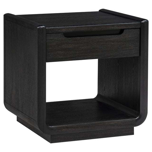 Leandro 1-drawer Wood Occasional Side End Table Burnished Black front view