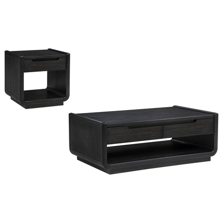 Leandro 2-piece Wood Coffee and End Table Set Burnished Black, front view