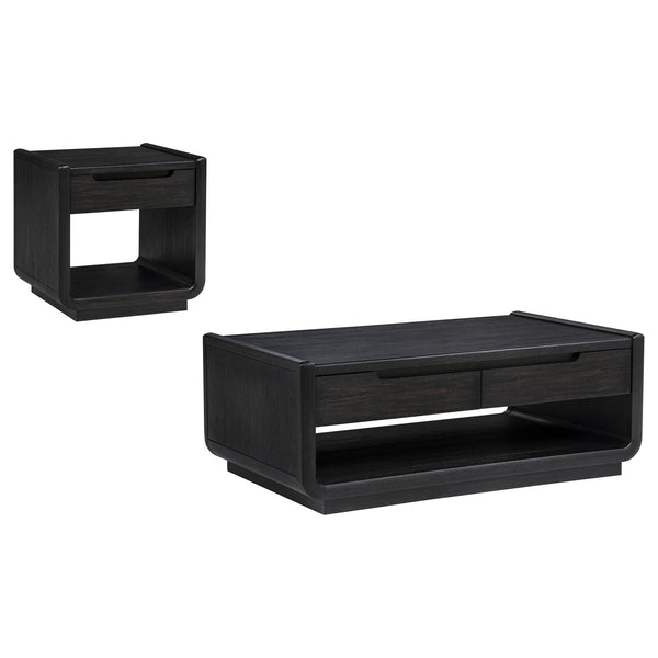 Leandro 2-piece Wood Coffee and End Table Set Burnished Black, front view