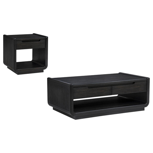 Leandro 2-piece Wood Coffee and End Table Set Burnished Black, front view