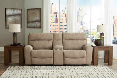 Next-Gen DuraPella Sand 3-Piece Power Reclining Sectional Loveseat front view