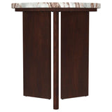 Jenna round marble top side table with mango wood legs front view