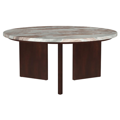 Jenna 35-inch Round Marble Top Coffee Table showing top view