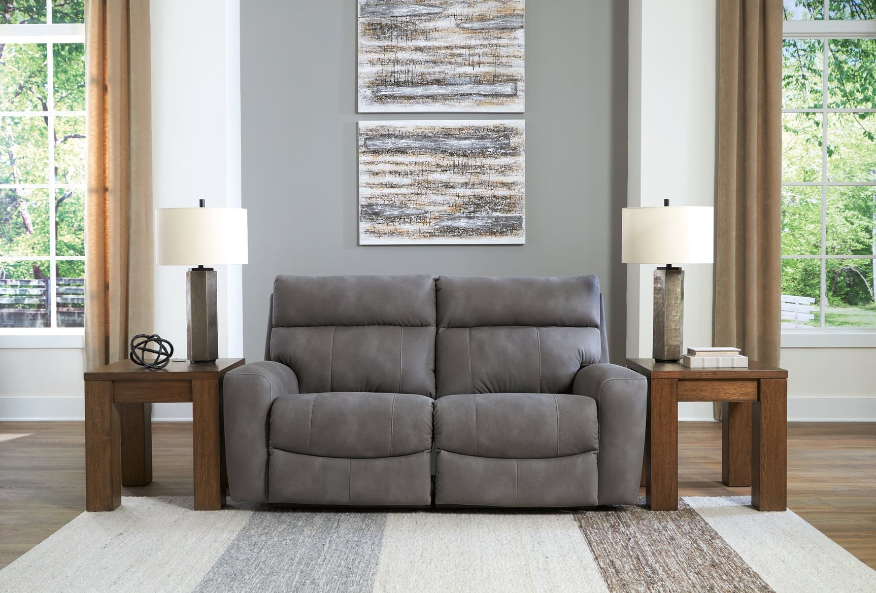 Next-Gen DuraPella Slate 2-Piece Power Reclining Sectional Loveseat front view