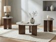 Jenna 3-piece round coffee table set with brown mango wood legs and Toronto marble tops