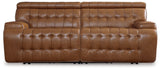 Temmpton Chocolate Leather 2-Piece Power Reclining Sectional Loveseat angled view