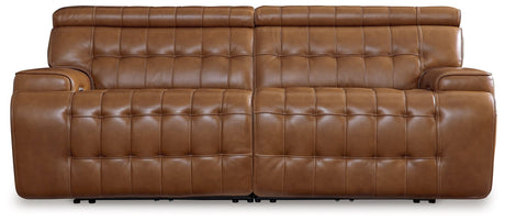 Temmpton Chocolate Leather 2-Piece Power Reclining Sectional Loveseat angled view