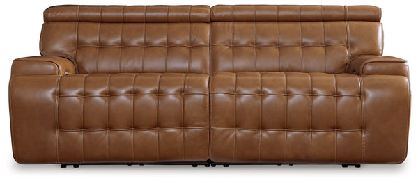 Temmpton Chocolate Leather 2-Piece Power Reclining Sectional Loveseat angled view