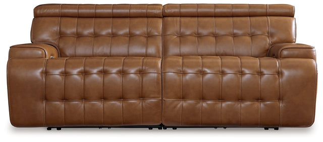 Temmpton Chocolate Leather 2-Piece Power Reclining Sectional Loveseat angled view