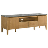 Bradley 63-inch 2-Door SmartTop TV Stand front view in grey and natural ash