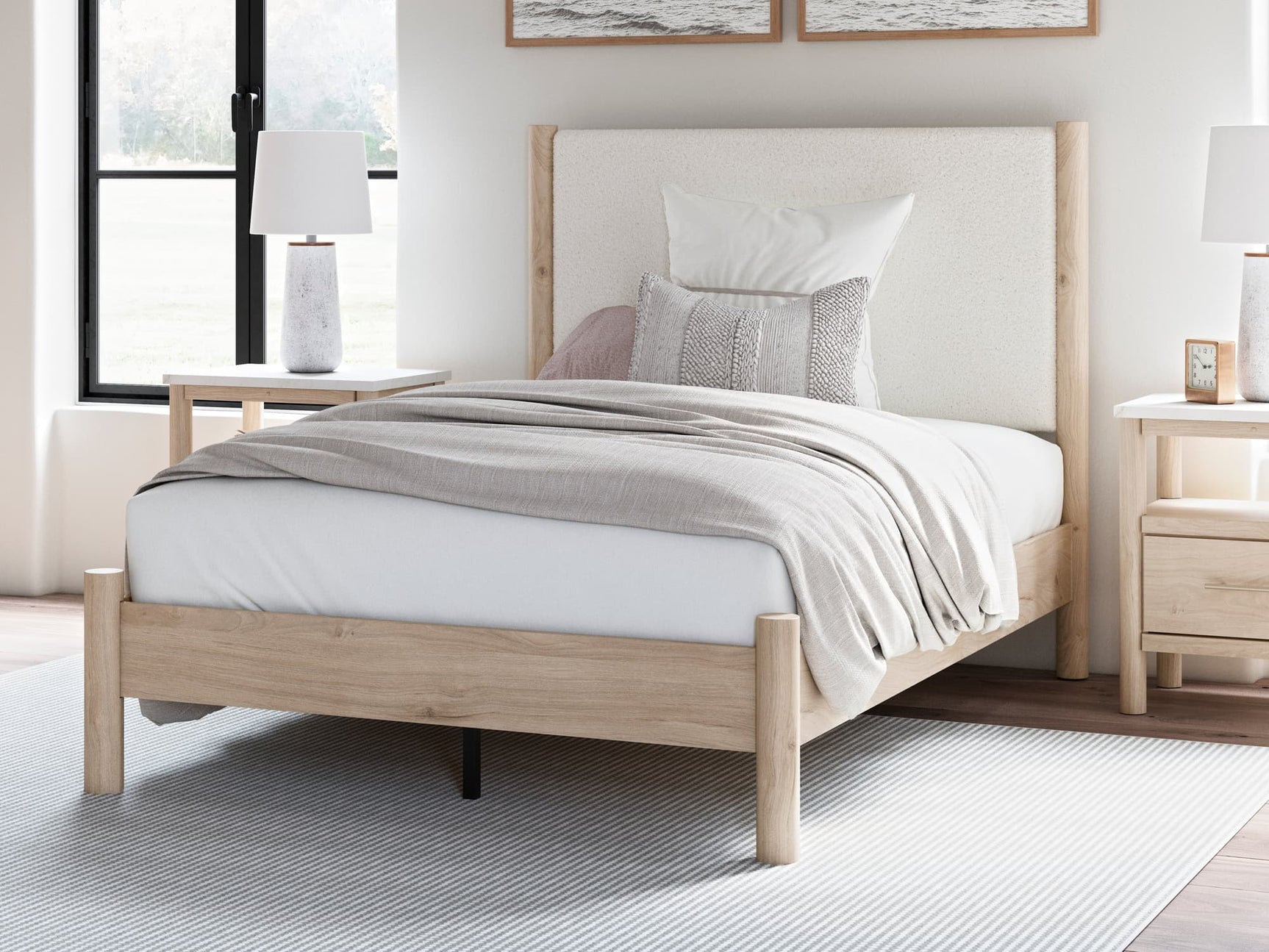 Cadmori Two-Tone Full Upholstered Panel Bed front view