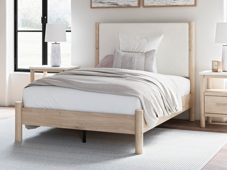 Cadmori Two-Tone Full Upholstered Panel Bed front view