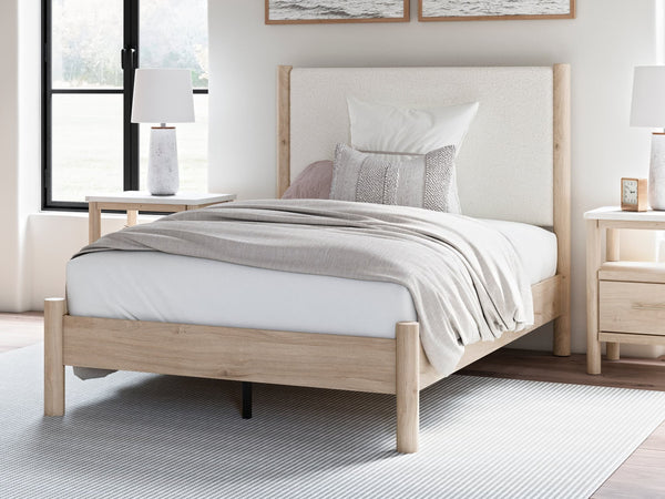 Cadmori Two-Tone Full Upholstered Panel Bed front view