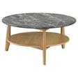 Bradley Round SmartTop Coffee Table top view showing grey laminate surface
