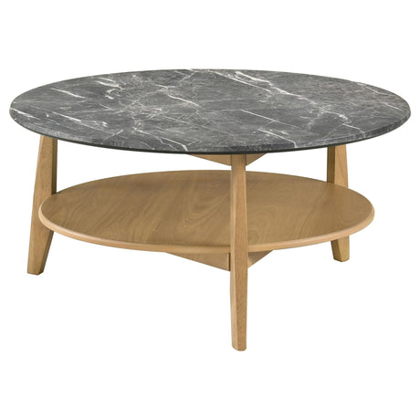 Bradley Round SmartTop Coffee Table top view showing grey laminate surface