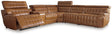 Temmpton Chocolate Leather 6-Piece Power Reclining Sectional, front angle with console