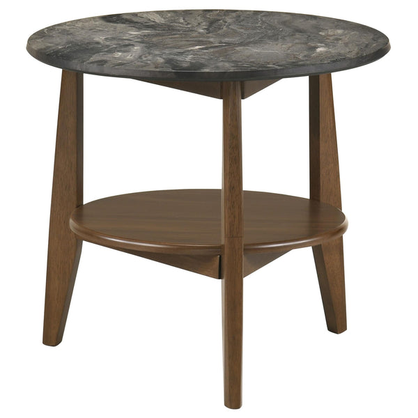 Bradley Round SmartTop End Side Table Smokey Grey and Brown front view