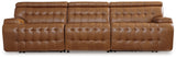 Temmpton chocolate leather 3-piece power reclining sectional sofa side view