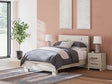 Lawroy Light Natural Full Panel Bed front angle with rustic white finish