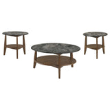 Bradley 3-Piece Round Coffee Table Set in Smokey Grey and Brown, front view