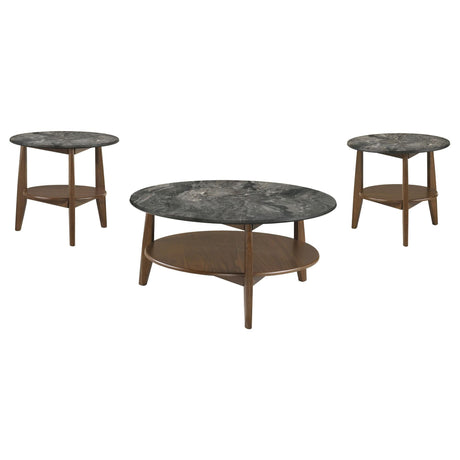 Bradley 3-Piece Round Coffee Table Set in Smokey Grey and Brown, front view