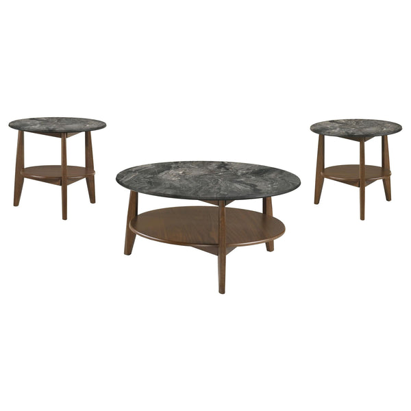 Bradley 3-Piece Round Coffee Table Set in Smokey Grey and Brown, front view
