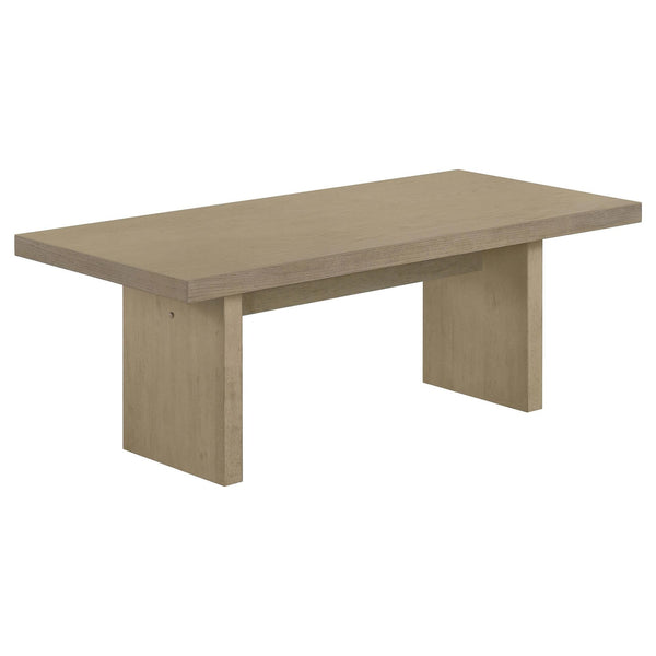 Decker 47-inch rectangular cocktail coffee table in natural oak showing top surface
