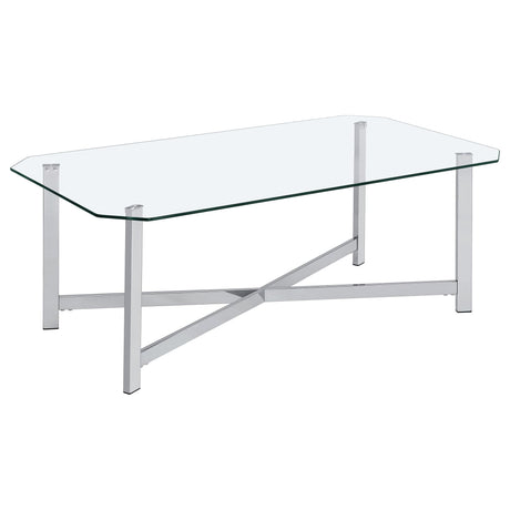 Cronin rectangular tempered glass top coffee table with chrome frame front view