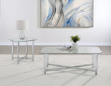 Cronin 2-piece tempered glass top coffee and end table set featuring chrome frames, front view