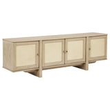 Kailani 79-inch 4-door cane front TV stand in beige oak, front view
