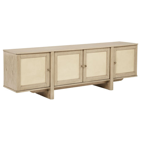 Kailani 79-inch 4-door cane front TV stand in beige oak, front view