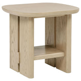 Kailani Coastal Square End Side Table with Shelf in Beige Oak, front angle