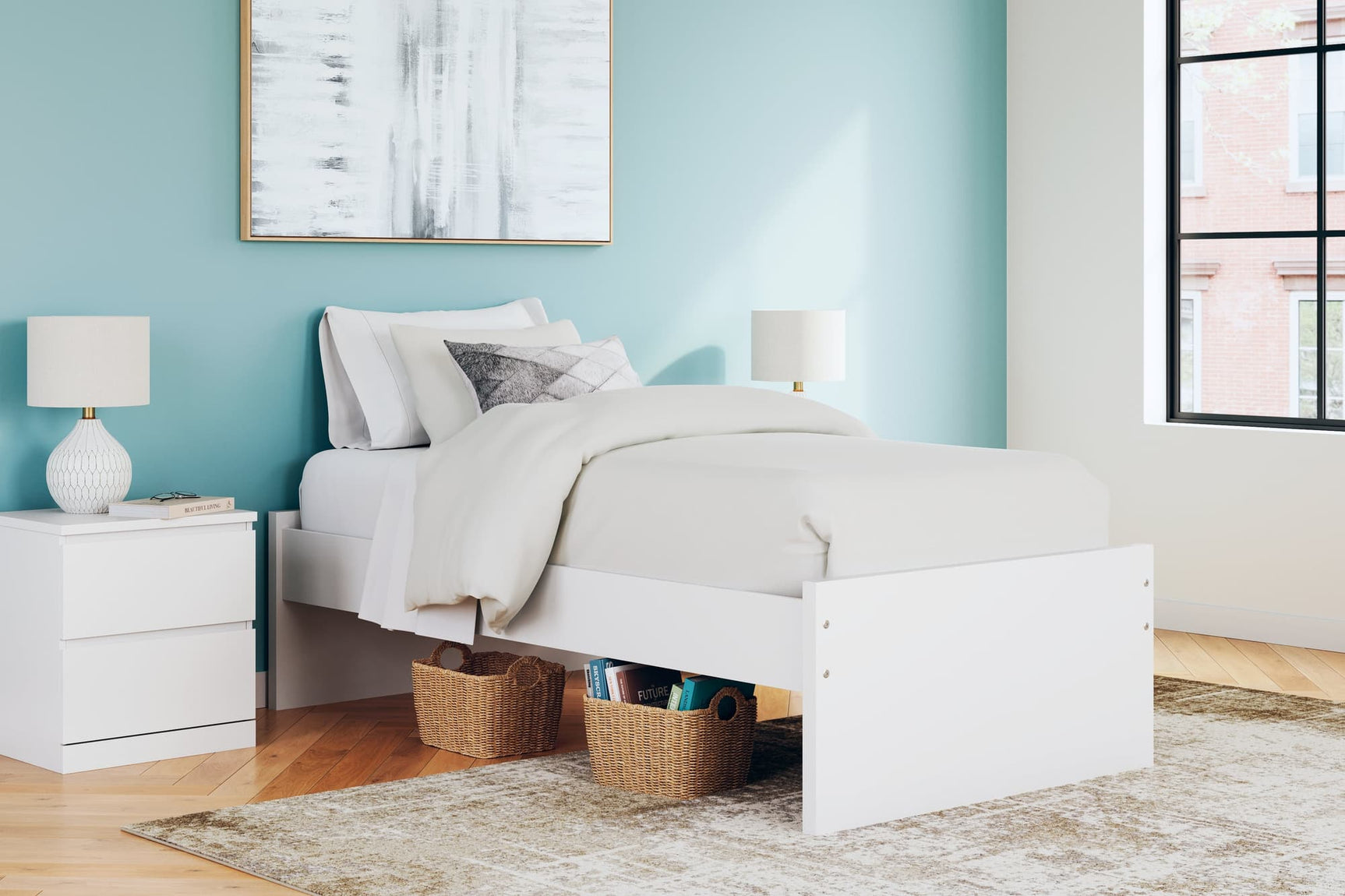 Onita White Twin Platform Bed, front view