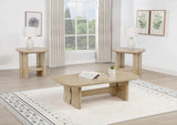Kailani 3-piece Coastal Coffee and End Table Set Beige Oak front view