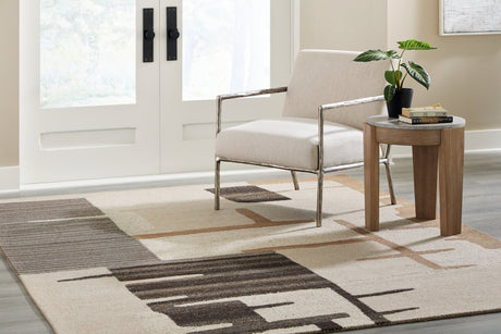 Kencher Beige Brown Large Rug, top view