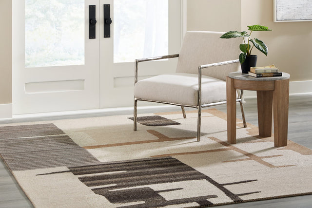 Kencher Beige Brown Large Rug, top view