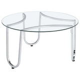 Beller round coffee table front view with tempered glass top